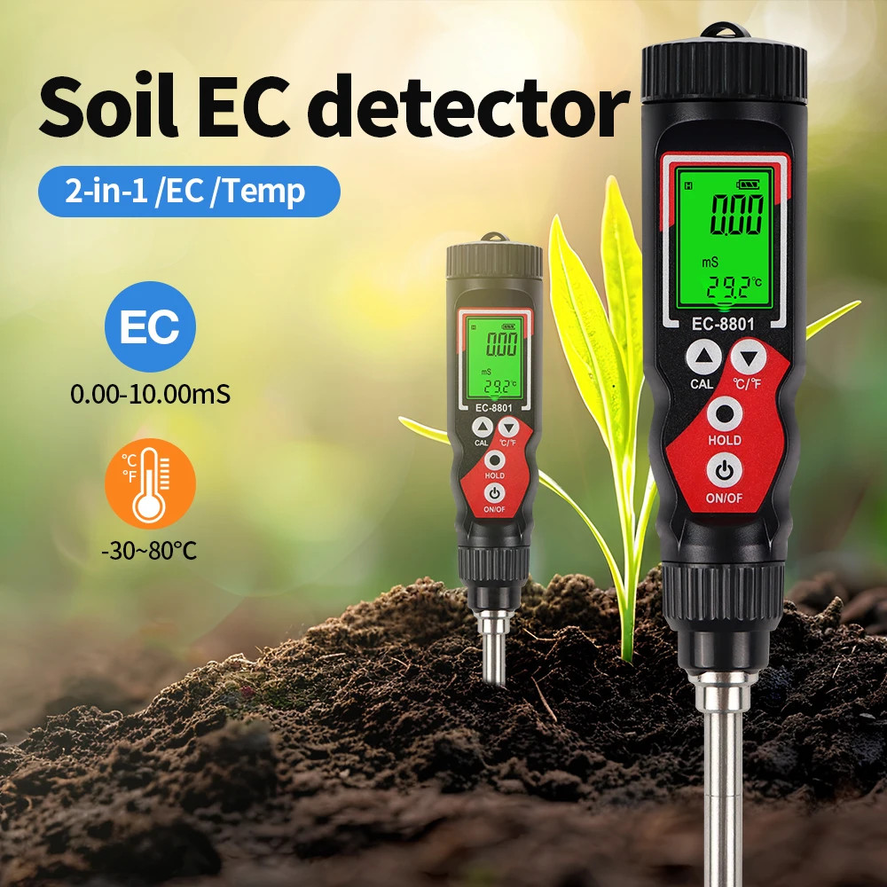 EC Temp Soil Tester Detector Electrical Conductivity Meter Agricultural Analyzer