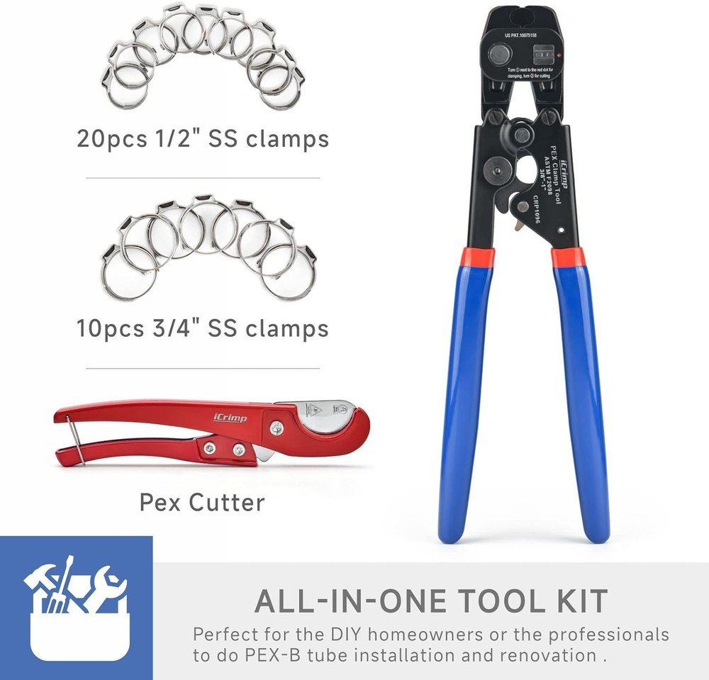 Ergonomic Ratchet PEX Cinch Tool with Clamp Kit for Efficient Plumbing Projects