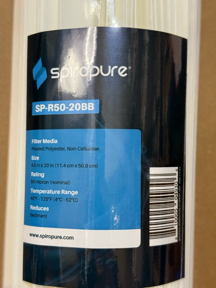 SpiroPure SP-R50-20BB 20x4.5 50 Micron Pleated Polyester Sediment Filter 6 Pack