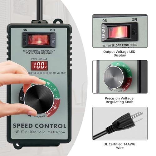 AC Motor Speed Controller 120V 15A, Variable Fan Speed Controller with LED