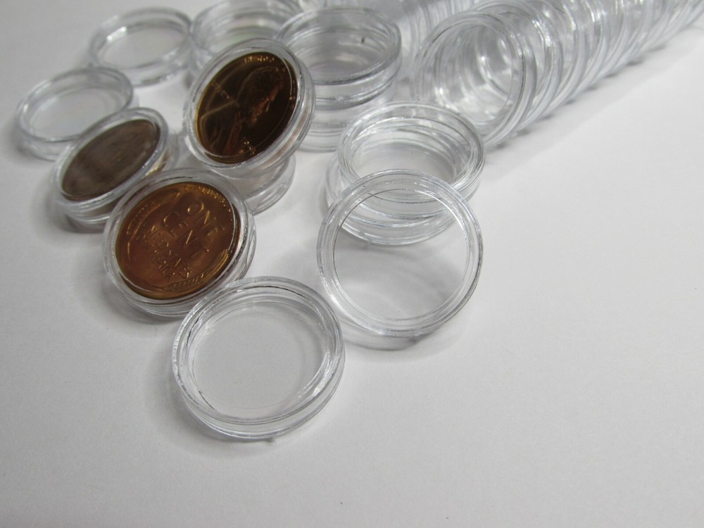 25 penny size plastic coin capsules - 19mm / cent diameter / clear capsule