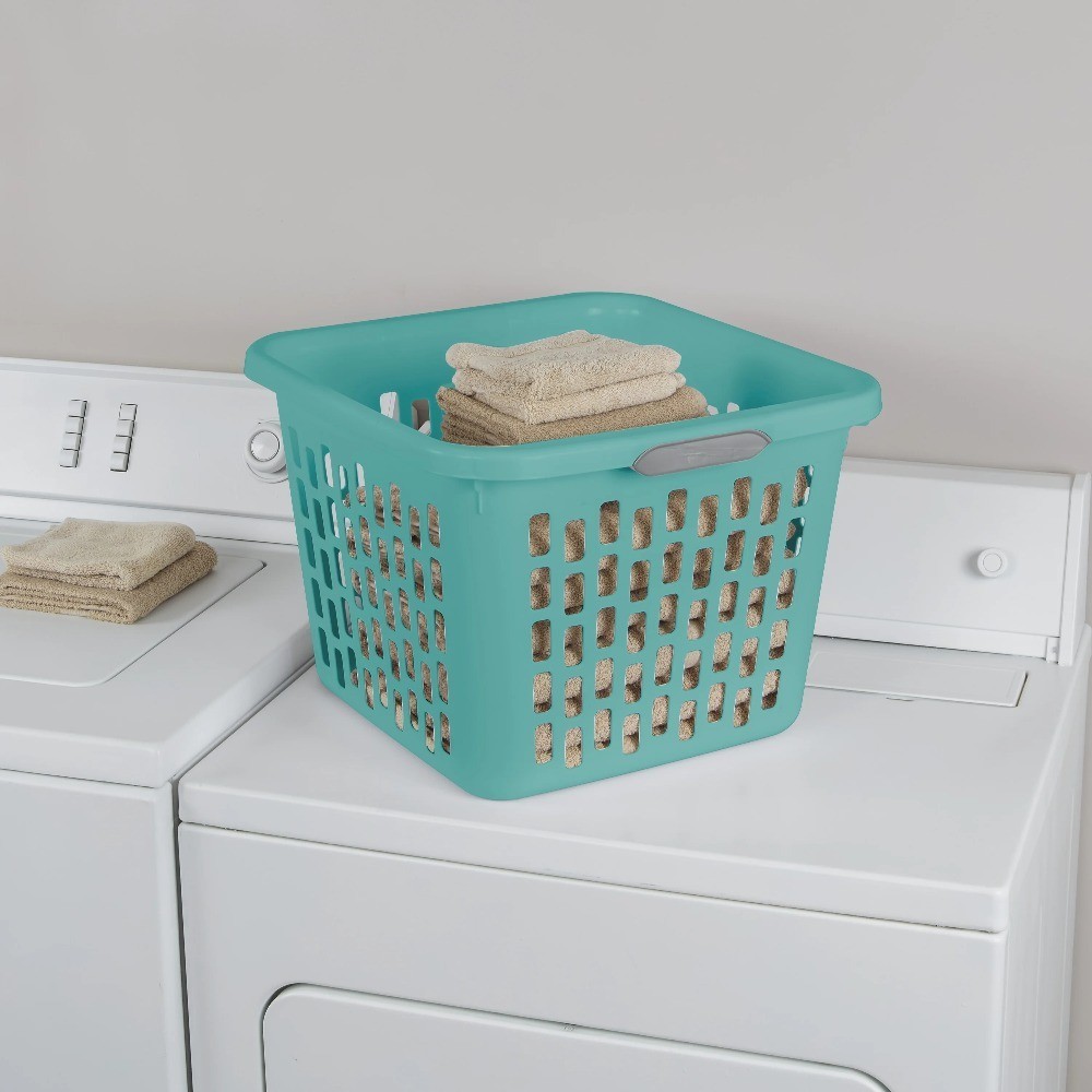 Large Plastic Laundry Basket with Handles Storage Hamper 1.5 Bushel Teal