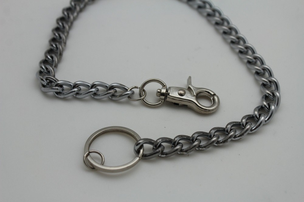 Men Silver Metal Short Wallet Chains Thick Link Simple Jeans Basic Biker Classy