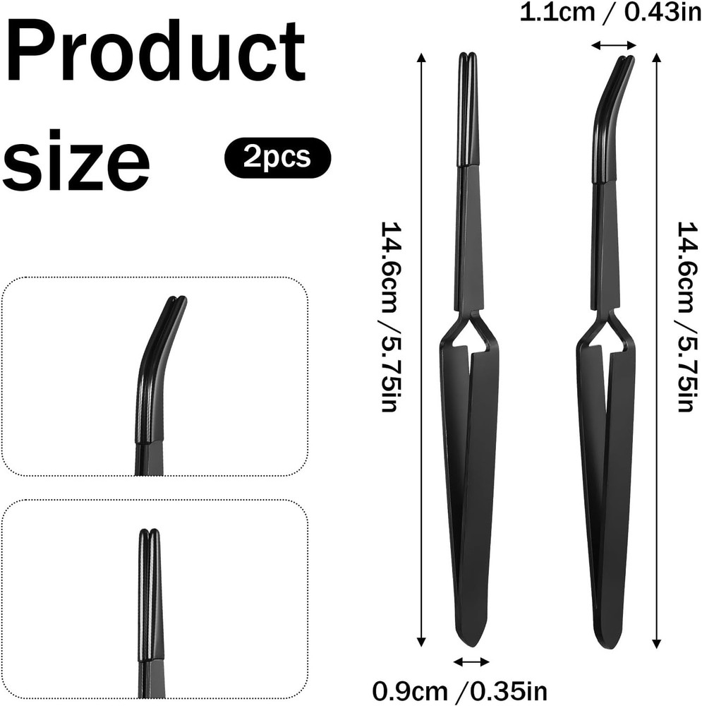 2 Pcs Reverse Tweezers Set, Rubber Tip Precision Bent & Straight Craft Tool