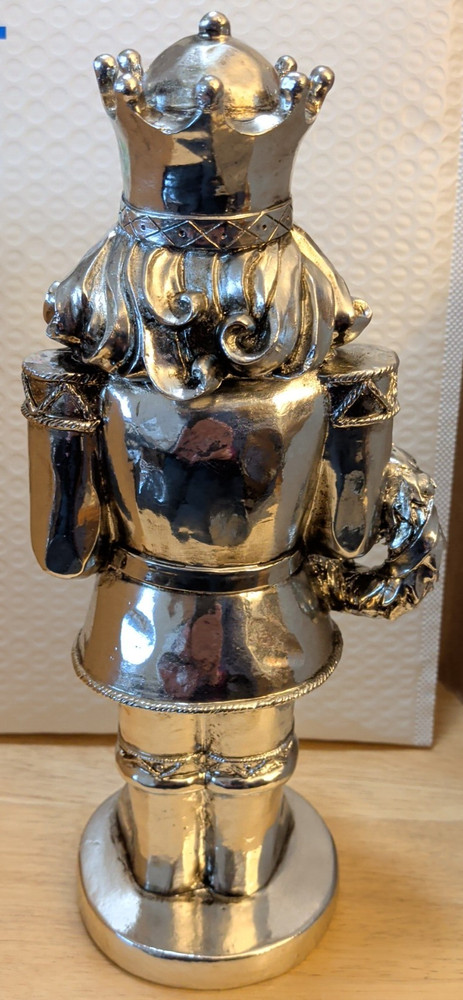 Nutcracker King Statue With Faux Silver Finish 12" Tall