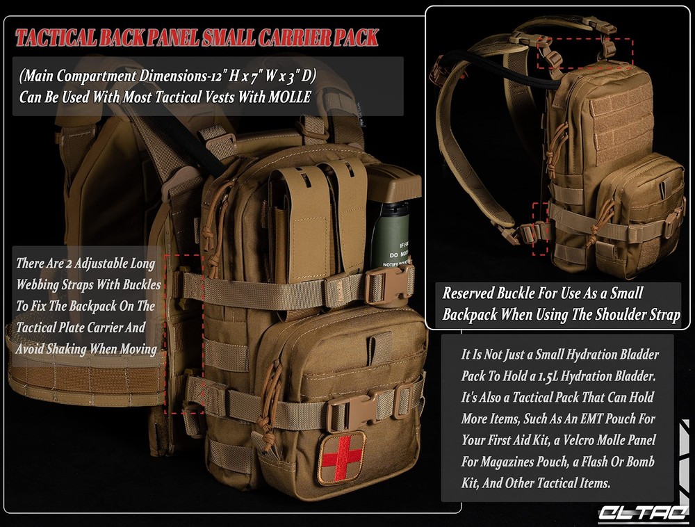 Outdoor Tactical MOLLE YKK Panel Pack Pouch for Hydration Bladder Plate Carrier