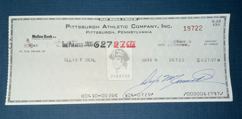 1978 Pittsburgh Pirates: Payroll Check: Cot Deal - Died 2013