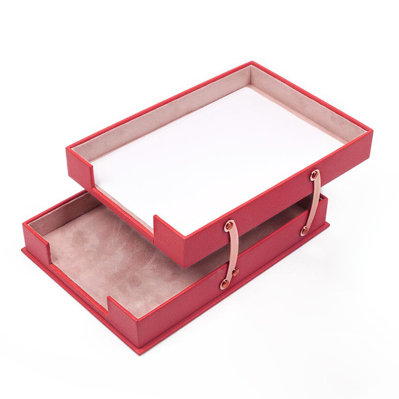 Leather Document Tray Double-Desk Organizer-Office Accessories-Desk Accessories