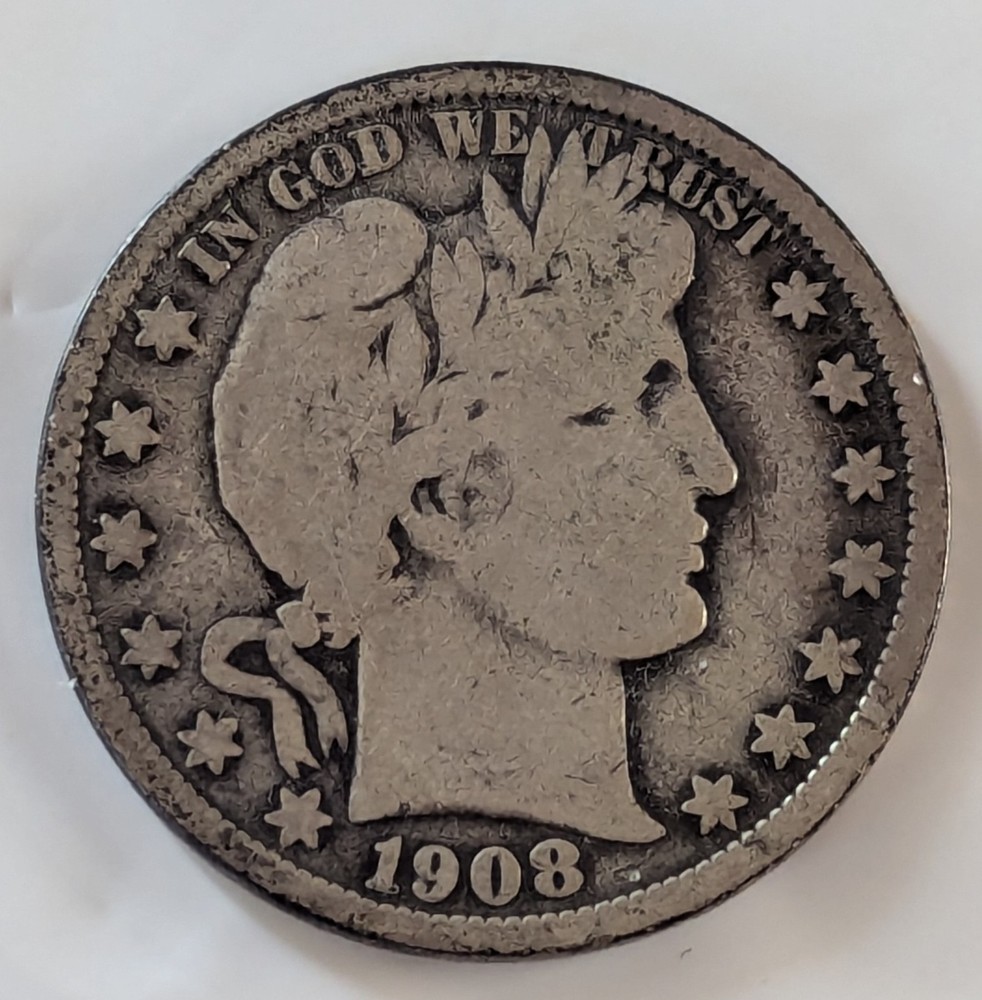 1908-0 BARBER HALF DOLLAR 50C ENCAPSULATED 90% SILVER