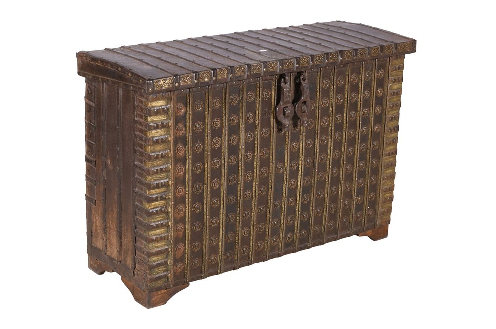 Antique Indian Teak Wood Pitara Console Chest