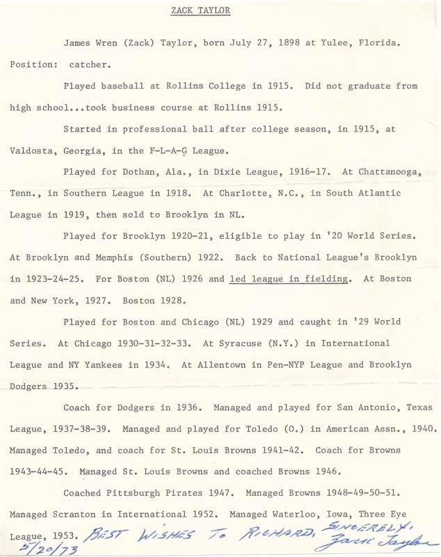 James W Zack TAYLOR / Typed Document Signed