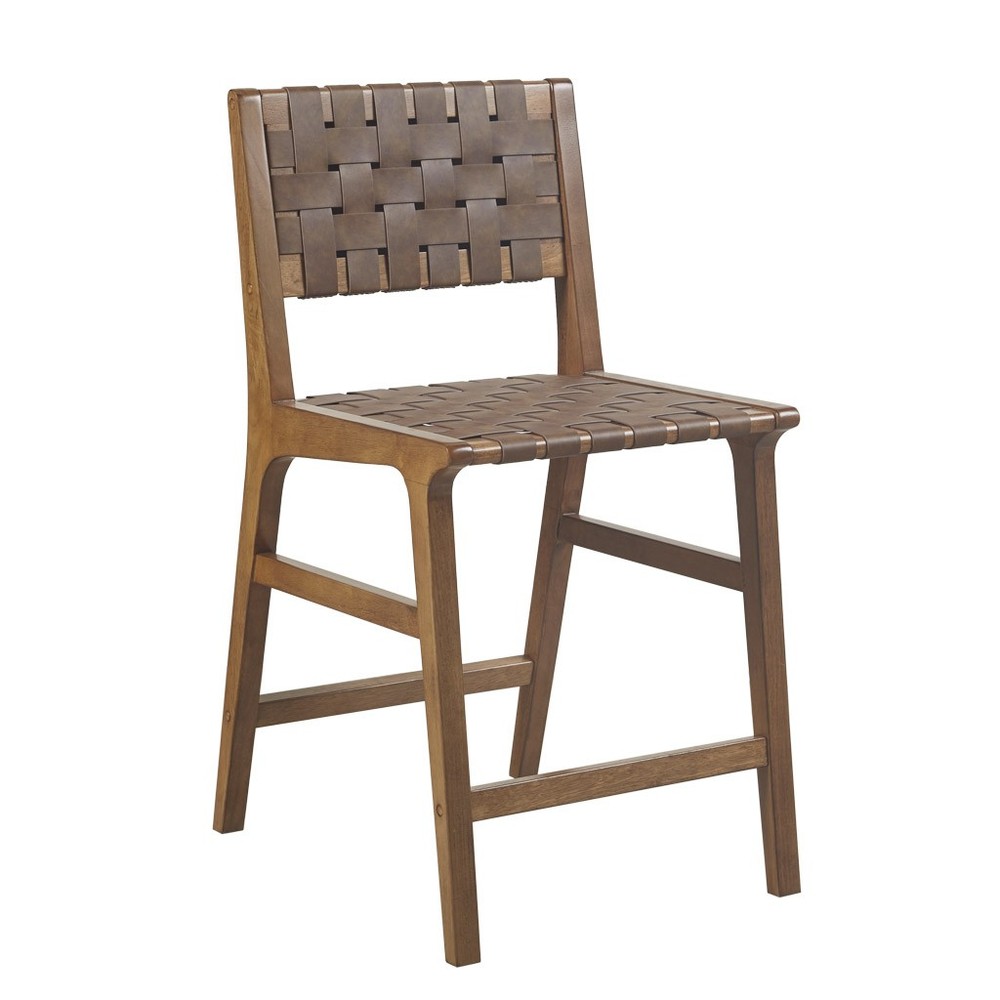 Faux Leather Woven Counter Stool 24"H