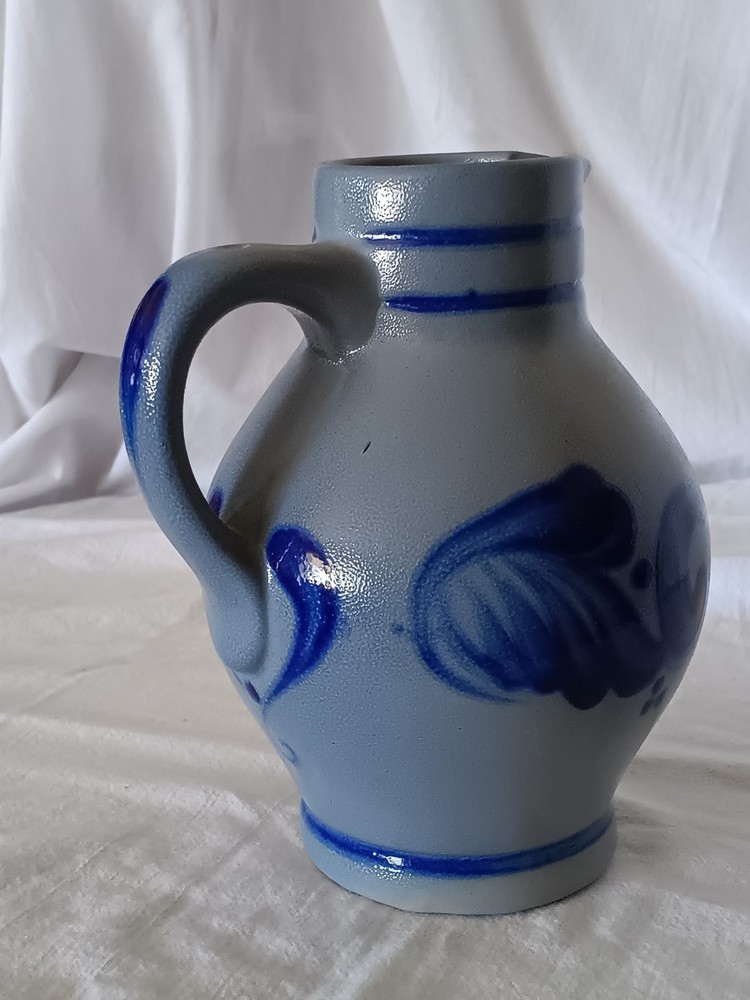Blue Salt Glazed Stoneware Pitcher 7.5" Tall