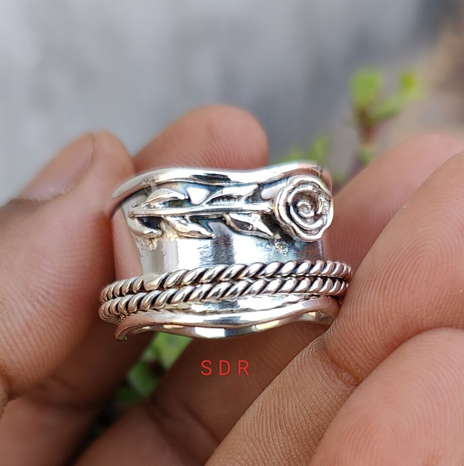 Solid 925 Sterling Silver Rose Designed Ring Band Ring Handmade Ring All Size