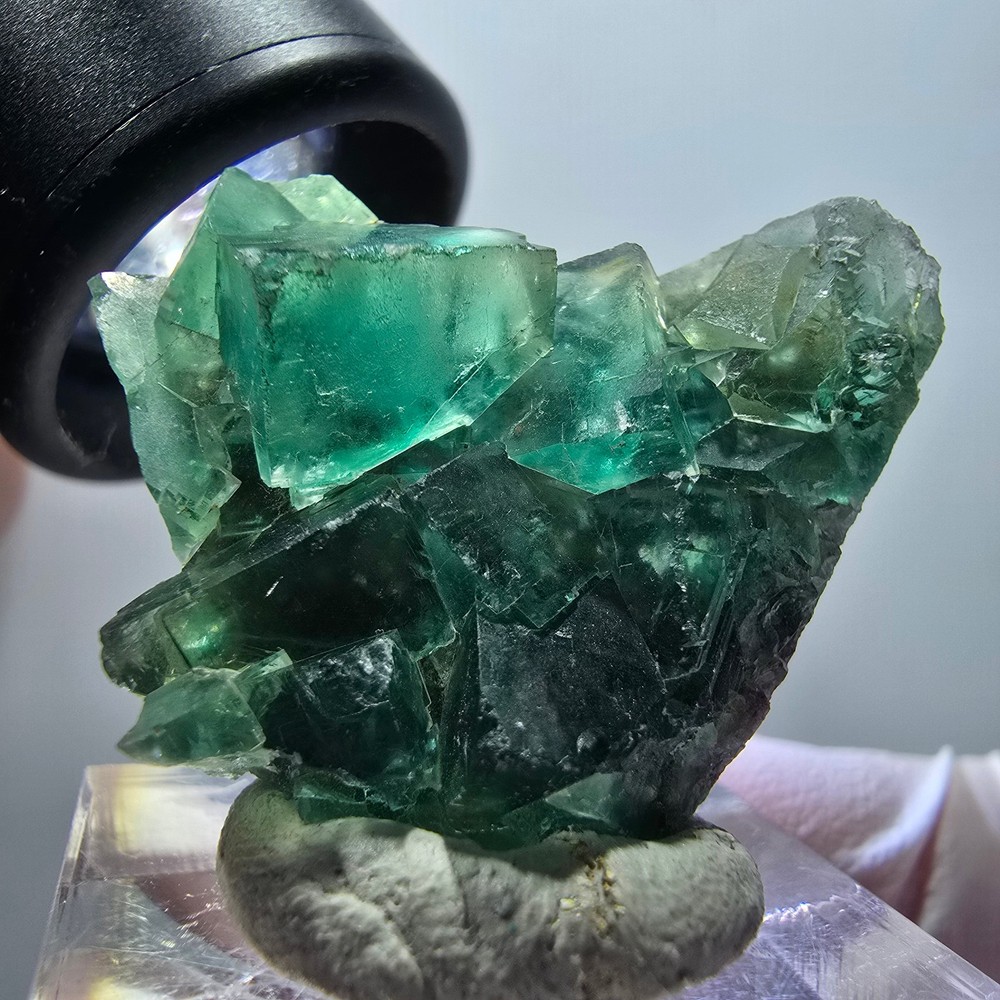 Clear phantom fluorite cube specimen, green tiled Okorusu, Namibia 34*31*12mm