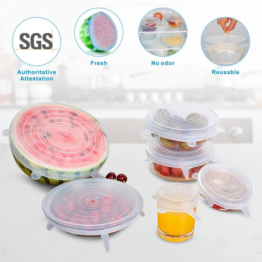 12 PCS Kitchen Silicone Stretch Lids Reusable, Microwave(White + Blue)