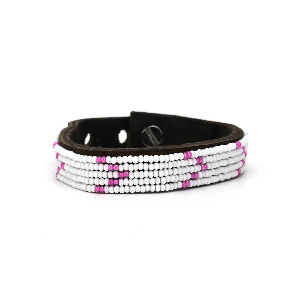 Small Pink and White Chevron Leather Cuff