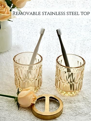 LaMarriti 5Pcs Clear Gold Glass Bathroom Accessory Complete Set,