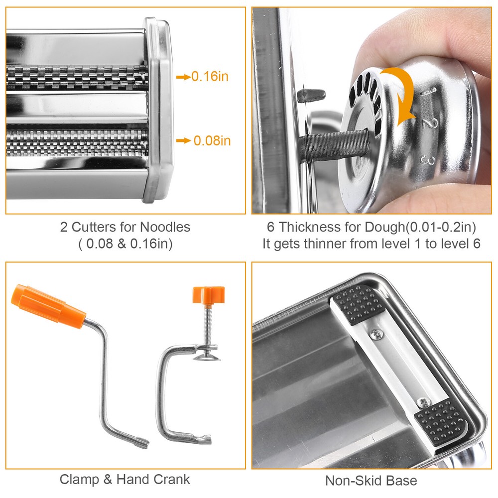 Stainless Steel Pasta Maker Thickness Adjustable Noodle Spaghetti Roller Machine
