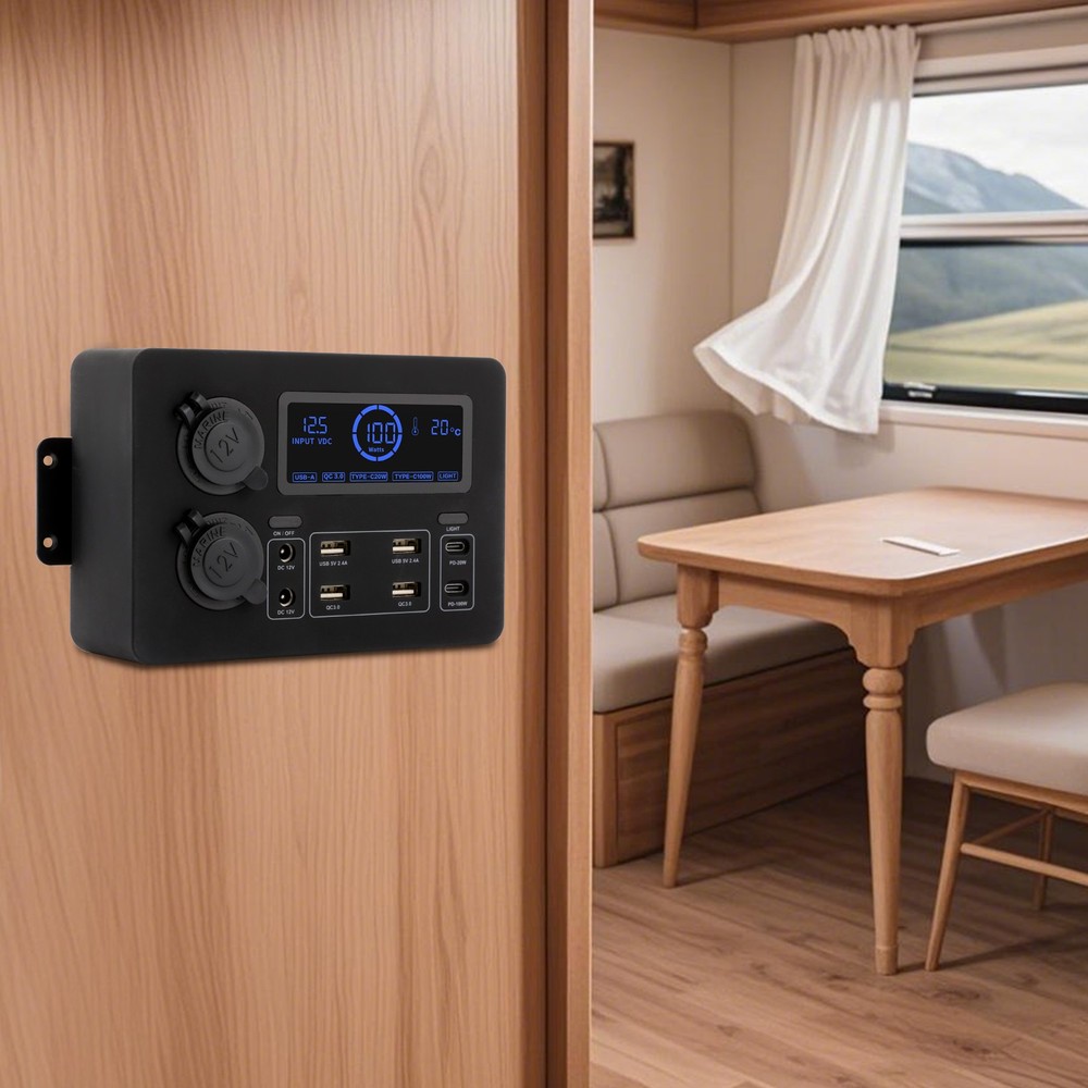 RV Multifunctional Power Box Wall-Mounted Power Box Mini Distribution Box DC12V