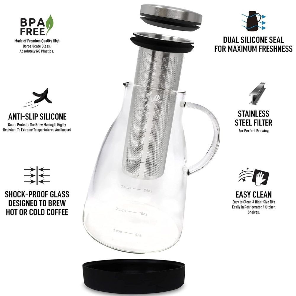 Zulay Cold Brew Coffee Maker – Glass Pitcher with Stainless Steel Filter