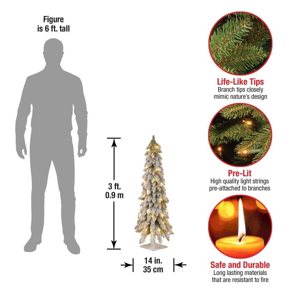 3 ft. Pre-Lit Snowy Downswept Forest Tree with Clear Lights, Plug-In