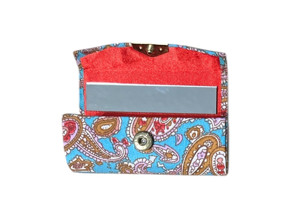 Blue Paisley Print Lipstick Case w/ Mirror