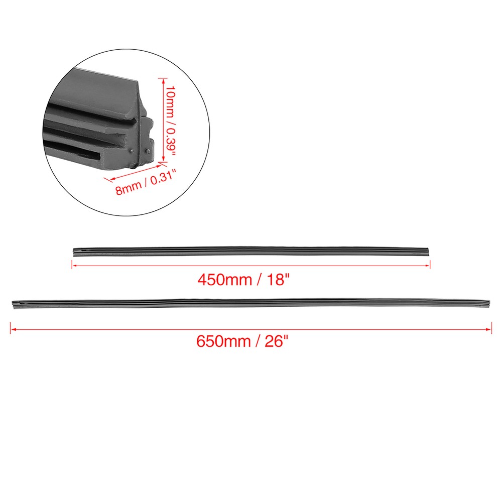 FOUR 450mm 650mm 17.5" 25.5" 3 Section Windshield Wiper Blade Refill Universal