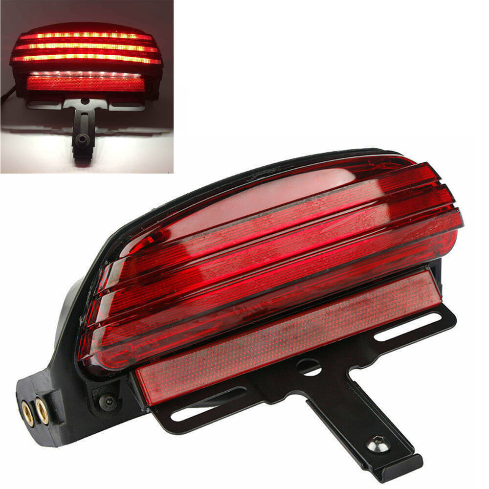 Red Tri-Bar Fender LED Tail Light + Bracket For Harley Softail FXST FXSTB FXSTC