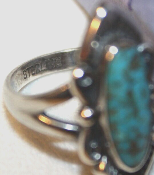 STERLING SILVER GORGEOUS MATRIX TURQUOISE SCROLL RING SIZE 5.75 BELL POST STYLE