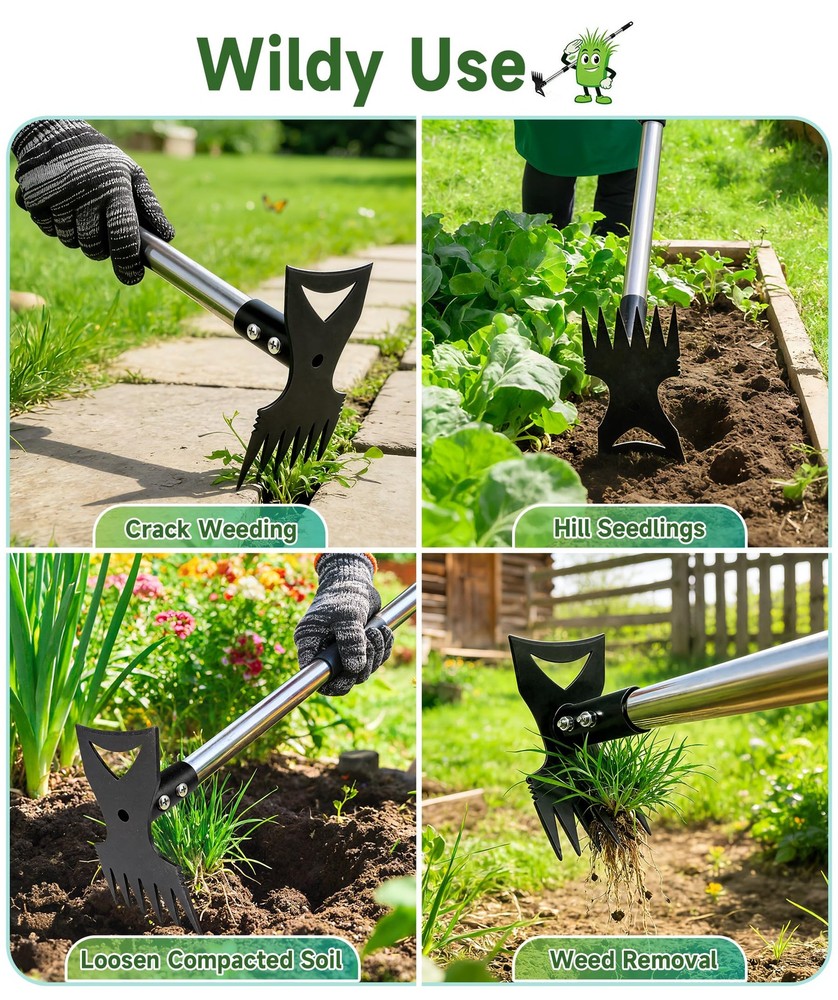 71in Weed Puller Tool with Long Handle, 2 in 1 Adjustable Manual Weeders for ...