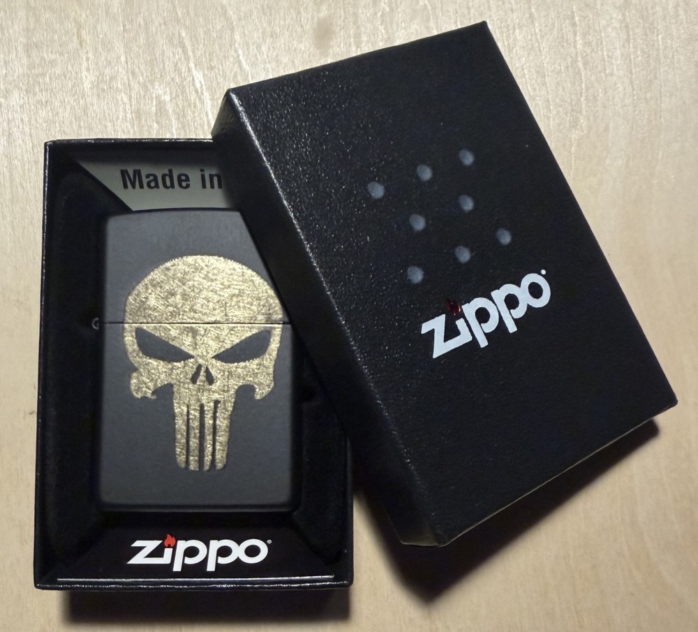 Custom Zippo Lighter with Punisher Logo Black Matte