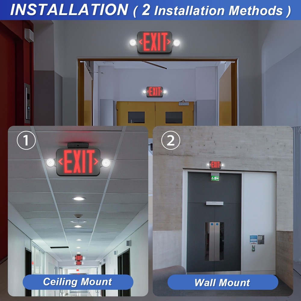 Black LED Exit Sign Light /w Emergency Light 90min Battery Backup UL 924