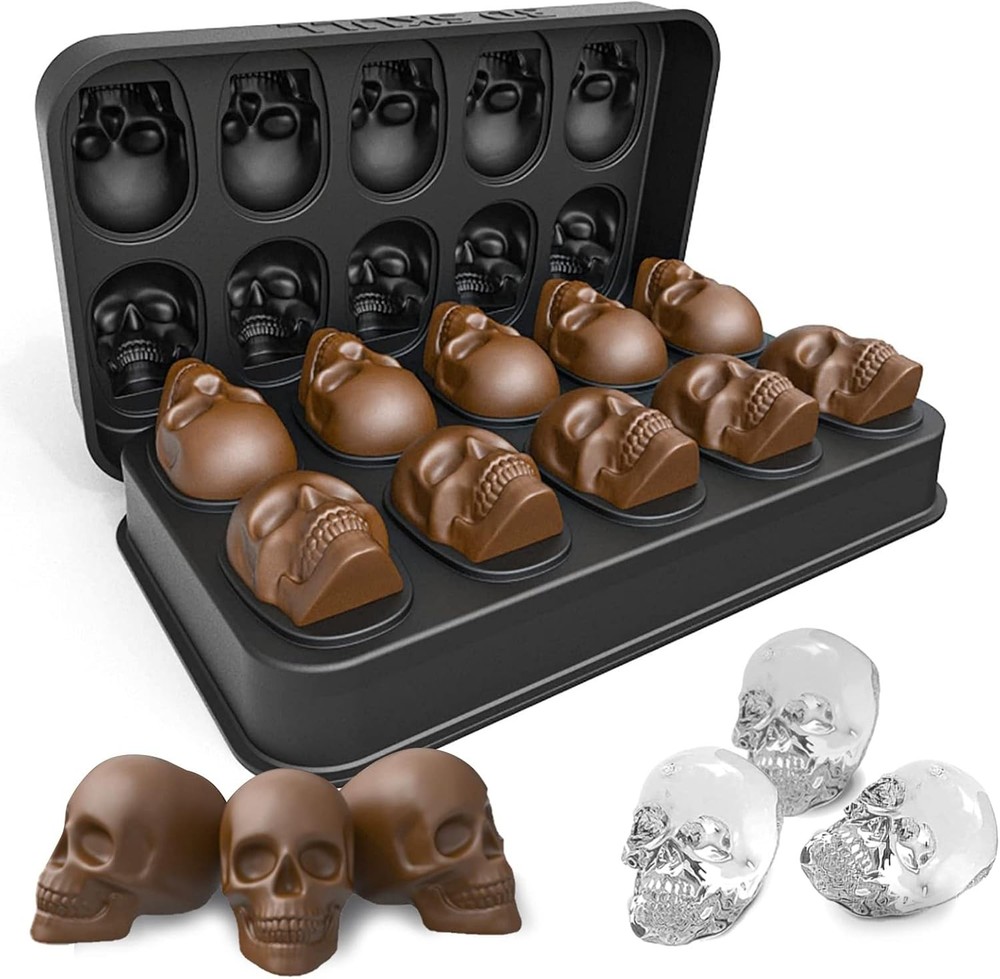 Ice Cube Trays, Silicone Ice Cube  Maker with Lid, Skull Head Style