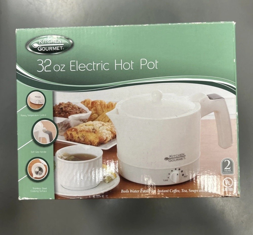 NOS Kitchen Gourmet 32 Oz. Electric Hot Pot White