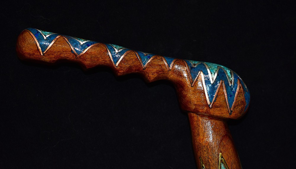 Handmade " Zig Zag " Cane Turquoise and Azurite