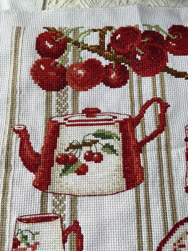 2 Pieces completed finished cross stitch Fruits&Table setting Kitchen decoration
