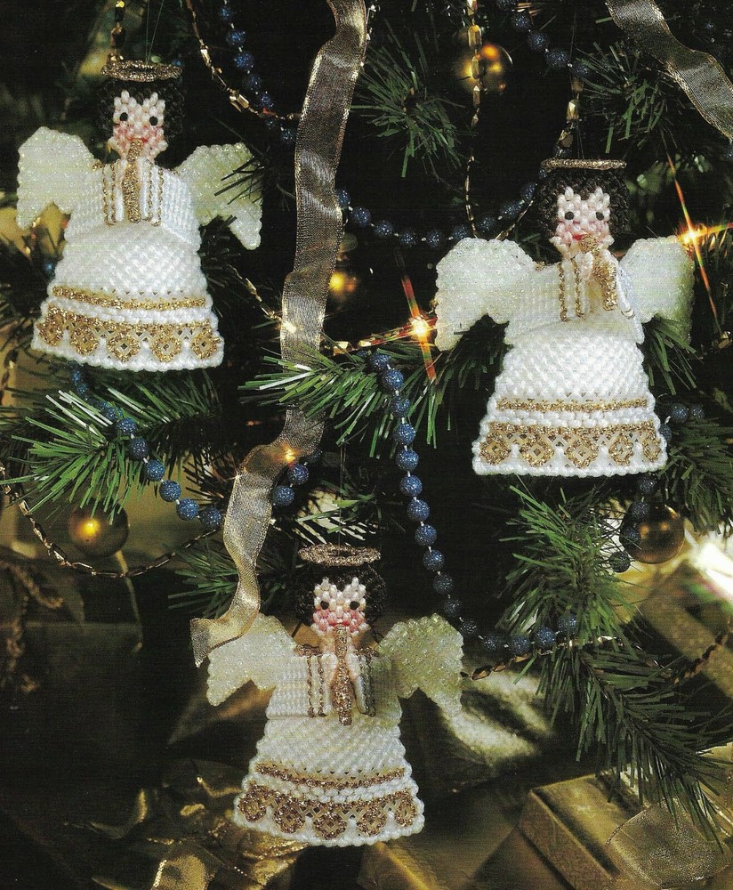 HEAVENLY ANGELS DOLLS CHRISTMAS ORNAMENTS PLASTIC CANVAS PATTERN INSTRUCTIONS