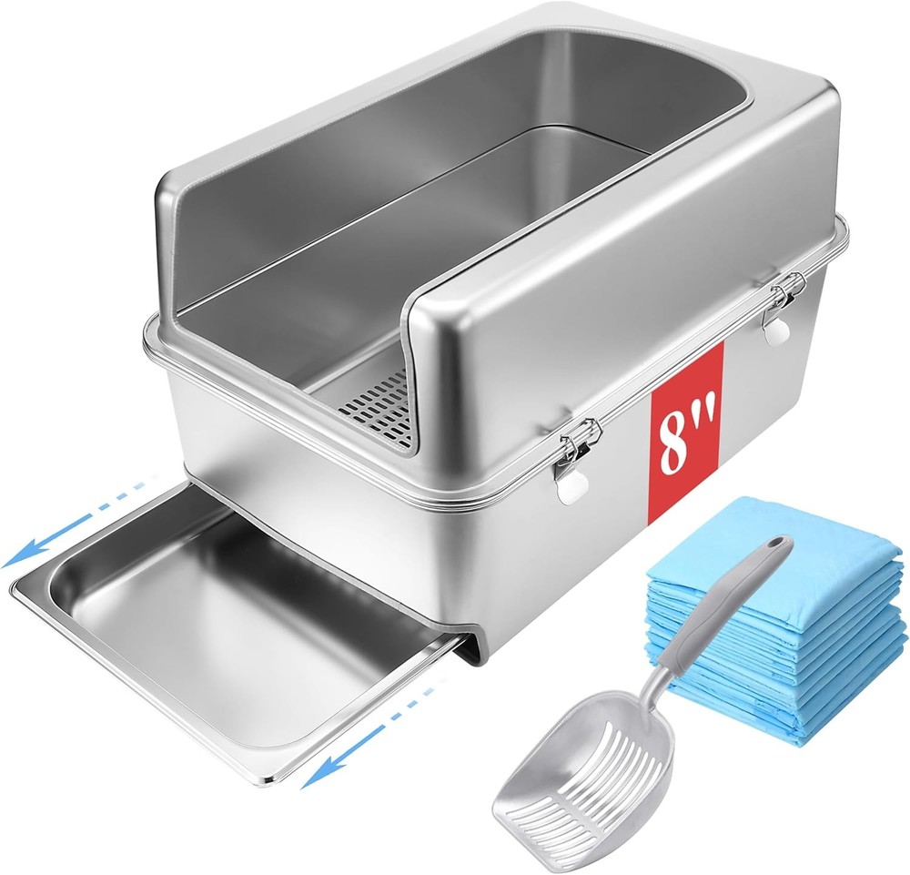 8" Sifting Pull-Out Cat Litter Box W/ Lid Pine Pellets