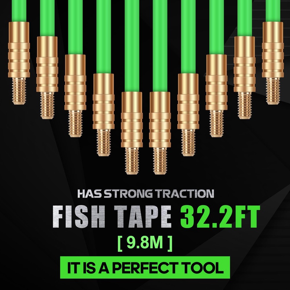 32.2FT Fiberglass Running Electrical Wire Cable Glow Rods Wire Pulling, Fish ...