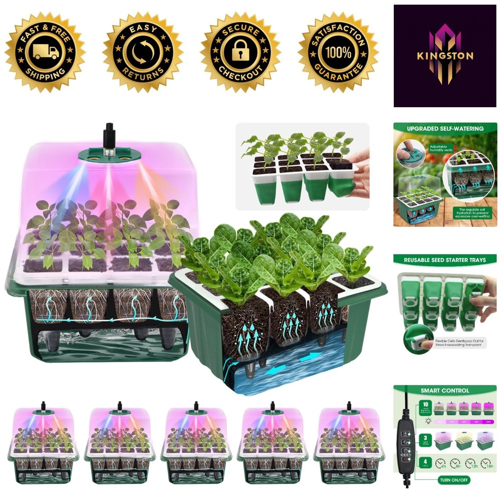 Reusable 60 Cell Seed Starter Tray Set with Adjustable Light and Humidity Dome