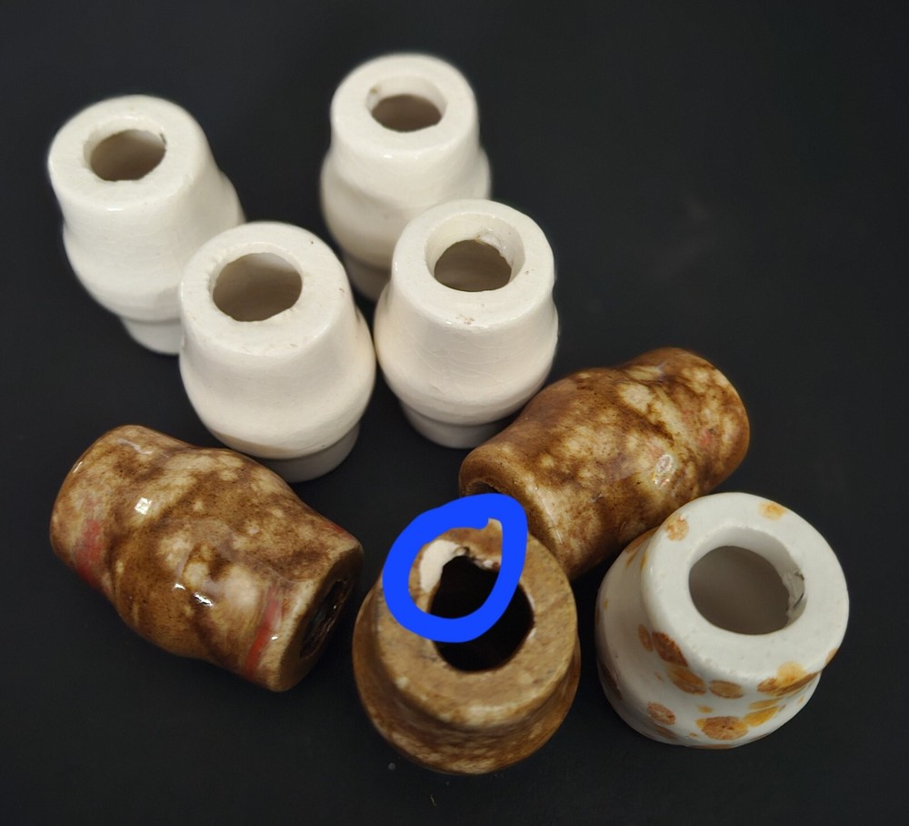 Vintage Ceramic Macrame Beads Glazed Spotted Pattern (8) Total