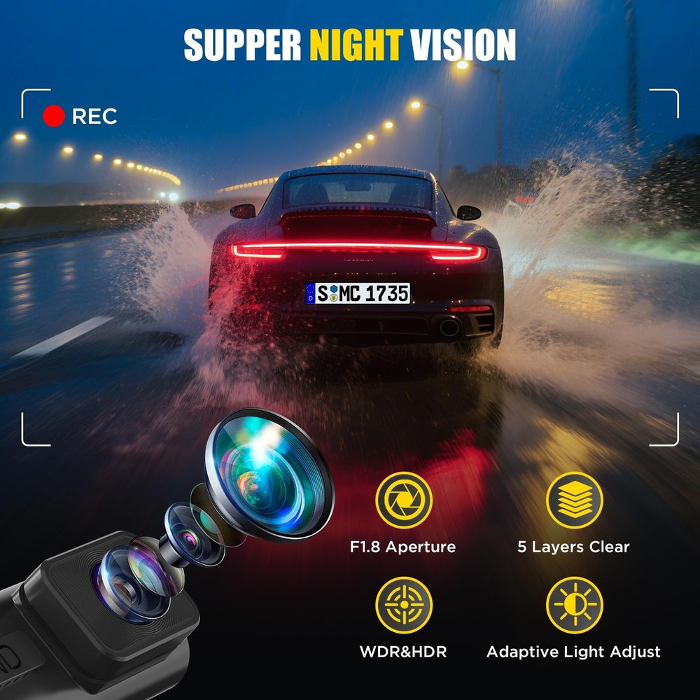 Dash Cam Front 4K, Camera for Car 1 Channel Cam, Black