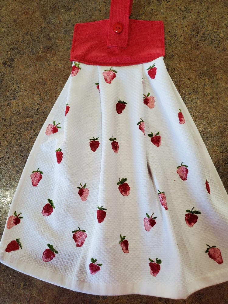Hanging Kitchen Towels with Strawberries Print