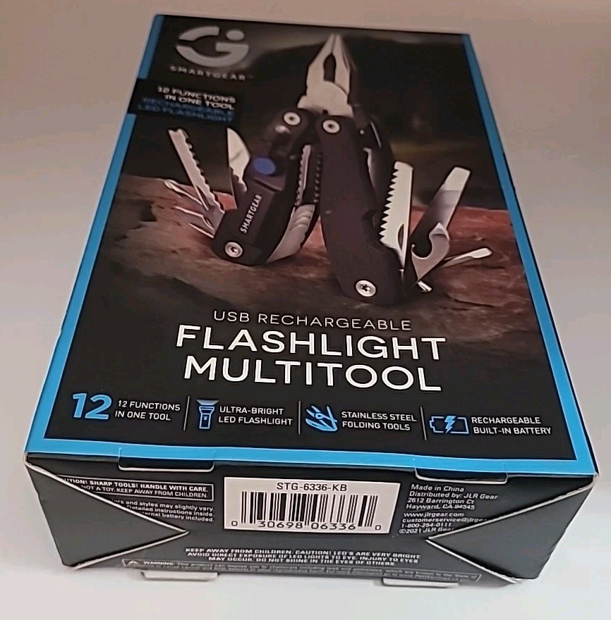 Smart Gear 12 In 1 Multitool Led Flashlight USB Rechargeable SS Locking Tool NIB