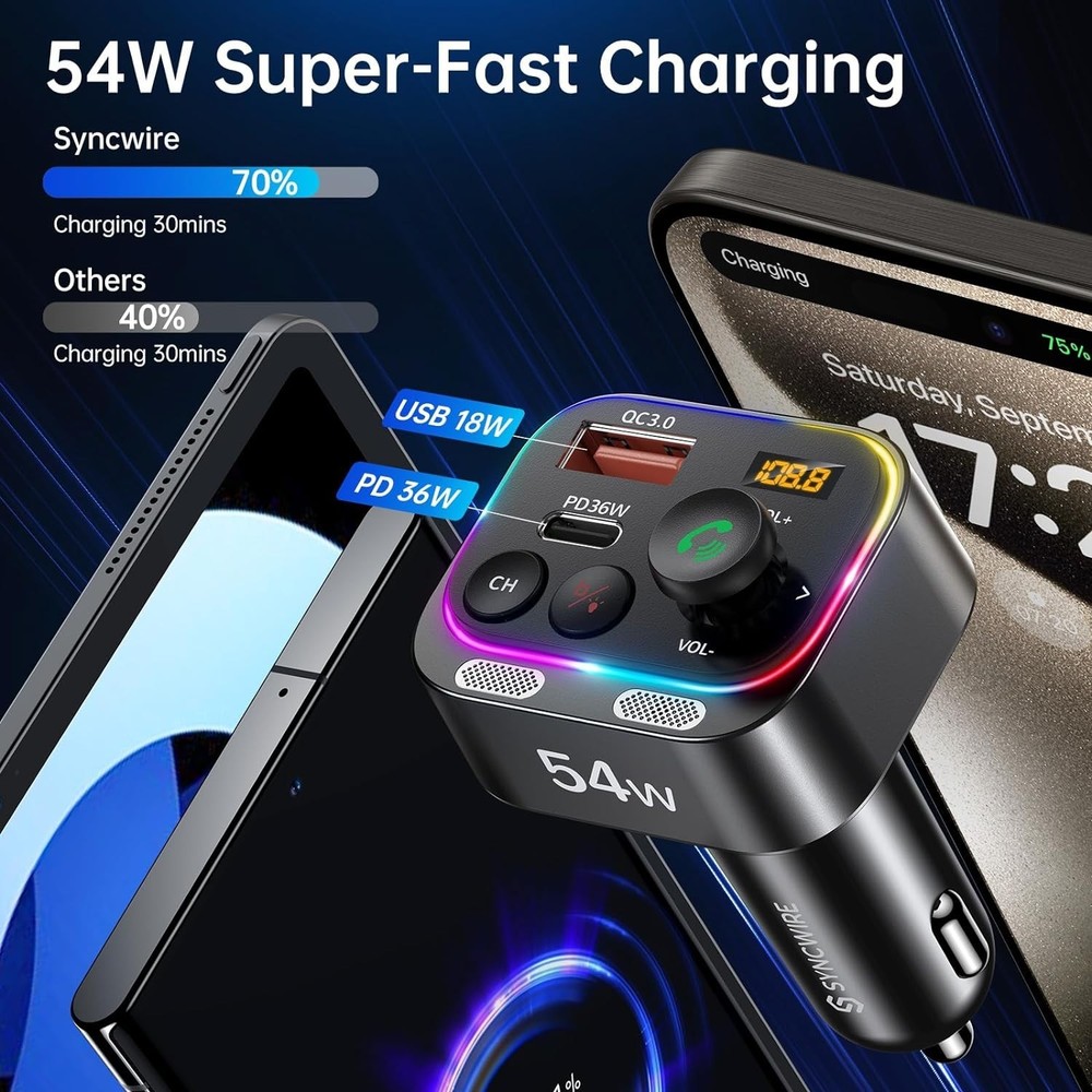 LED Display Bluetooth FM Transmitter with Fast Charging & Enhanced Sound Quality