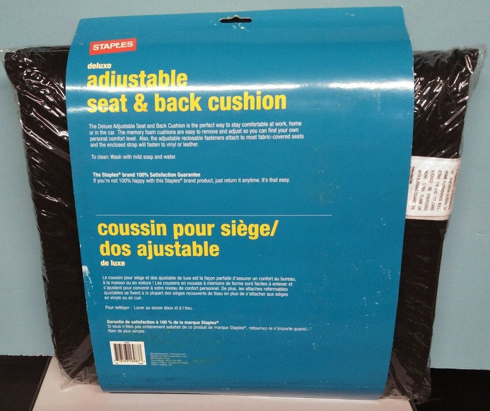 Adjustable Memory Foam Seat & Back Cushion Black Staples 22286