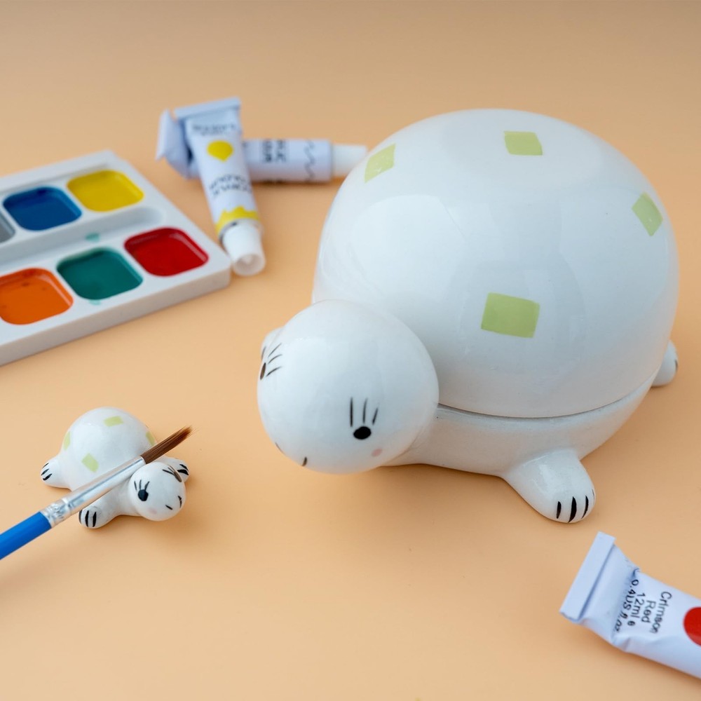 Turtle Design Ceramic Paint Palette with Water Bowl Brush Holder & Reusable E...