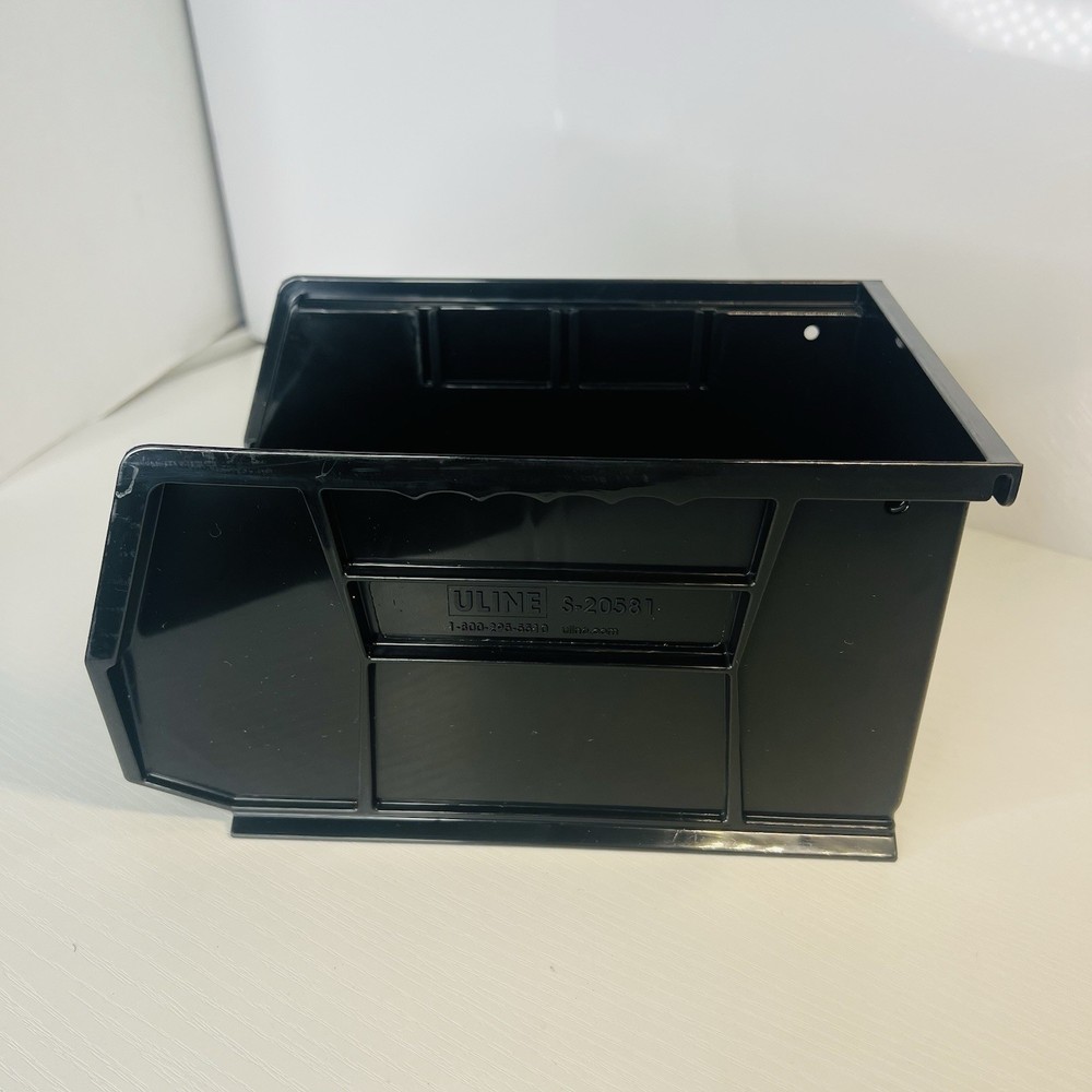Uline Plastic Stackable Bins - 9 1⁄2” x 6” x 5" Black Storage Container New
