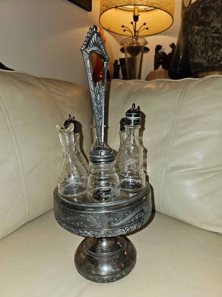 Antique Victorian Silverplate Condiment Cruet Server